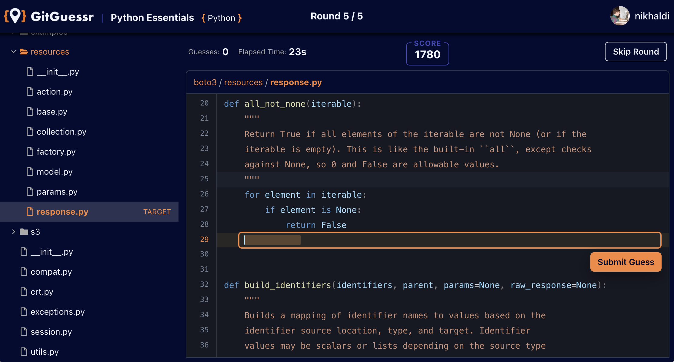 GitGuessr game screen